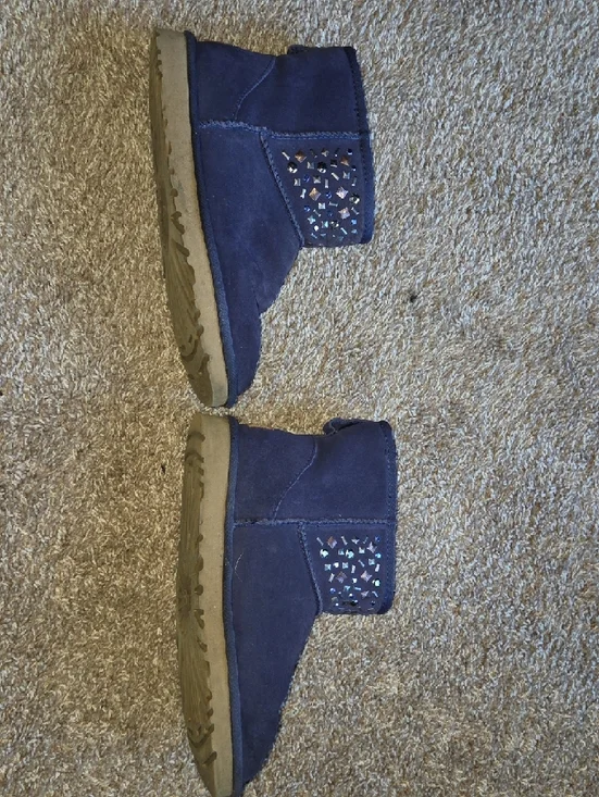 UGG Navy Suede Short Booties with Cutout Gem Cuff - Picture 12 of 12
